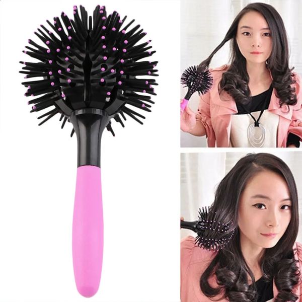 Escova de cabelo circular 3D pente salão de maquiagem 360 graus forma de bola ferramenta mágica chanfro escova de cabelo resistente ao calor 230208