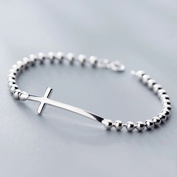 BANGLES Fashion Sideways Charm Bracelet Sterling Sier Faith Christian Cross Bracelet Simples Pequenas Pulseiras Jóias de pulseira de pulseira