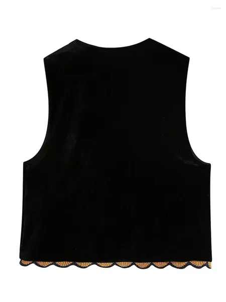 Gilet da donna Top corto senza maniche ricamato floreale retrò da donna Boho Cardigan aperto sul davanti Gilet Capispalla