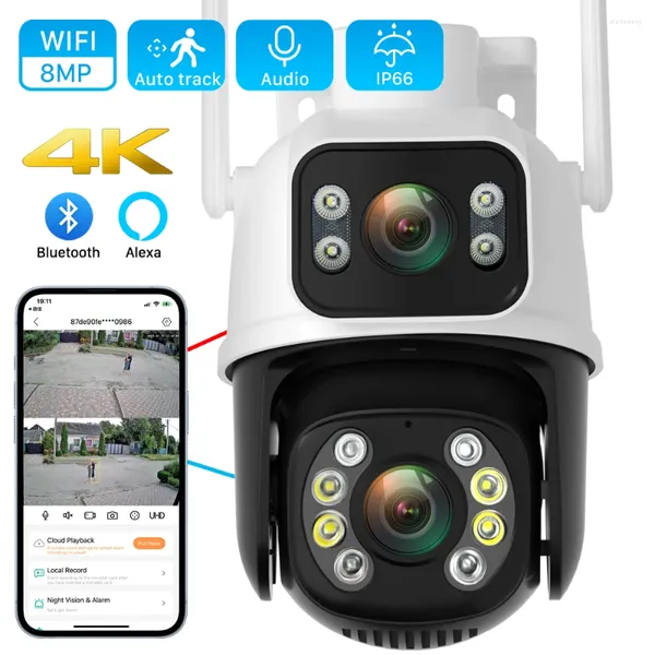 PTZ-WLAN-Kamera mit Dual-Lens-Bildschirmen, KI-Menschenerkennung, kabellose Outdoor-CCTV-Sicherheit, IP-ICSEE-App