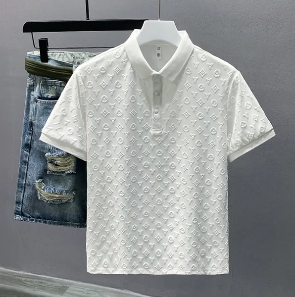 Nova moda de luxo acessível jacquard casual camisa polo verão confortável respirável juventude magro lapela manga curta camiseta masculina