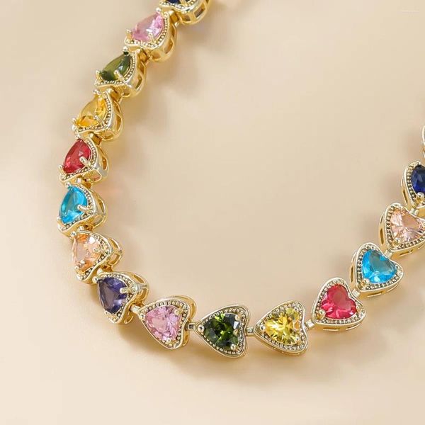 Link pulseiras 2024 cristal colorido arco-íris amor coração forma para presente feminino