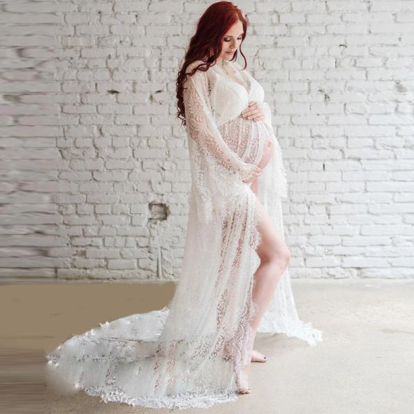Vestidos de renda branca maternidade fotografia adereços vestidos sexy fantasia vestido de gravidez para sessão de fotos longo grávida maxi vestido 2023