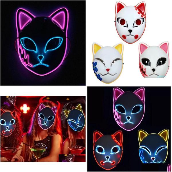 Máscaras de festa Demon Slayer Tanjirou Máscara Sabito Mascarilla Máscaras Makomo Cosplay Masques Halloween Costume Mascaras Led Drop Delivery Hom Dhnjt