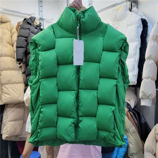 Anhänger Koreanische Frauen Chic Weben Stehen Kragen Kurze Unten Baumwolle Weste Baumwolle Grüne Weste Winter Neue Ärmellose Weibliche Warme Baumwolle weste