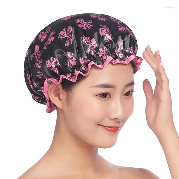 Etnik Giyim Kadın Su Geçirmez Leopar Banyo Şapkası Çift Katmanlı Duş Saç Kafası Kapak Lady Twist Cap Banyo Aksesuarları
