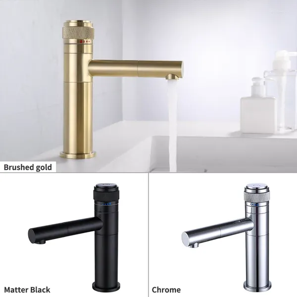 Badezimmer-Waschtischarmaturen, Chrom/Schwarz/Gold, Messing, Waschbecken-Wasserhahn, Netzschalter-Taste und Kaltwasserhahn für Wasserhähne, drehbarer Sprinkler