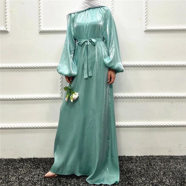Ethnische Kleidung Frauen Puffärmel Maxikleid Glänzende Abaya Dubai Türkei Kaftan Muslim Eid Ramadan Party Kleider Islamische Saudi Arabisch Robe