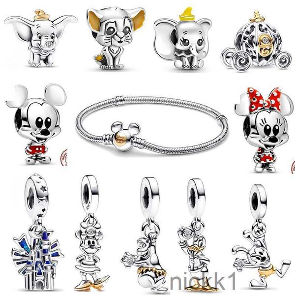 Novo 100th Anniversary Mouse Pulseira Disnes Pato Porco Elefante Charme Pingente Diy Fit Pandoras Designer Colar para Mulheres Jóias Presente Atacado AA46