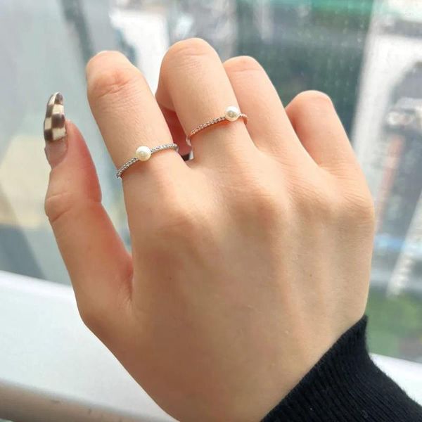 Anéis de Cluster Karachis Versão Coreana S925 Sterling Silver Barak Pearl Ring para Mulheres Minimalistas Clássicos Ins