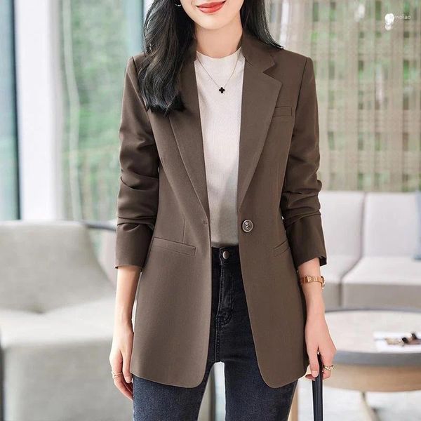 Ternos femininos S-3XL mulheres blazer jaqueta mangas compridas primavera outono casual fino solto trabalho de escritório plus size preto bege cáqui café