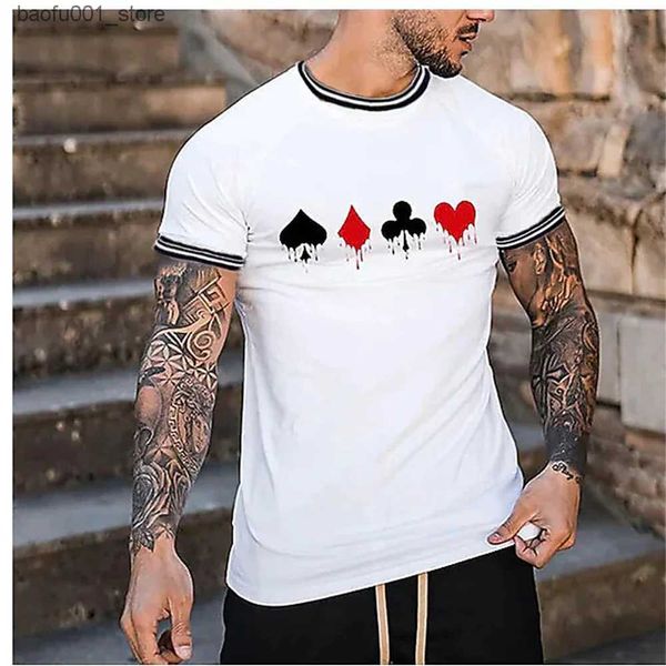 T-shirt da uomo T-shirt da uomo vintage Carta da gioco Stampa da uomo di alta qualità Top O Collo Abbigliamento Vacanza Camicia per il tempo libero Abbigliamento sportivo Fitness Comfort Q240220