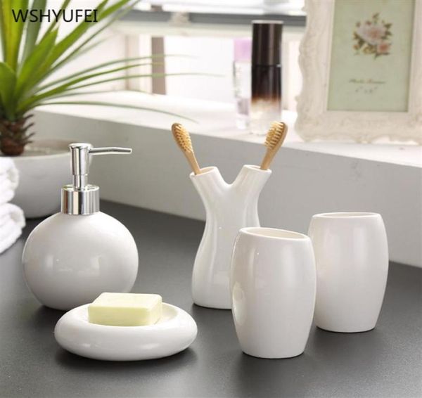 5 pezzi Decorazione di nozze Cina Filo bianco motivi floreali Ceramica Accessori per bagno suite portaspazzolino22357936393