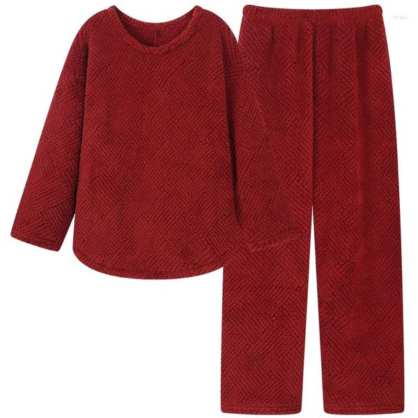Мужская одежда для сна, теплая праздничная красная осенне-зимняя мужская пижама Homme Pijama с длинными рукавами, толстый фланелевый комплект для сна 3XL