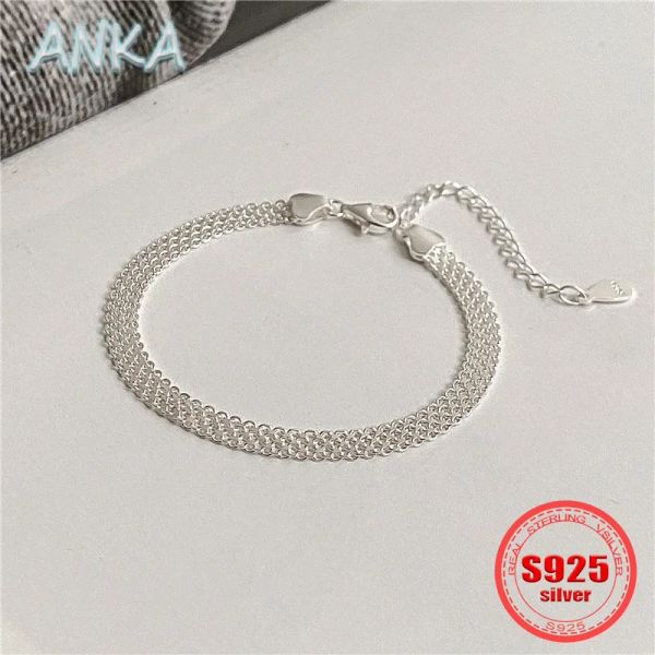 Pulseiras ANKA NOVO S925 prata resistente espumante pulseira branca cor prata larga pulseira feminina