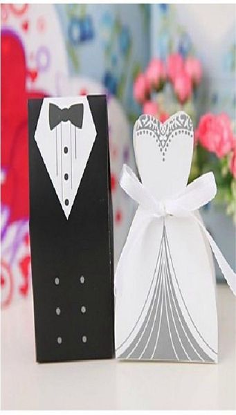 Braut- und Bräutigam-Smoking- und Kleider-Gastgeschenkhalter, Hochzeitsgeschenktüten, Party-Süßigkeitsschachteln, Lieferung 100 Stück, 50 Paar 3648843
