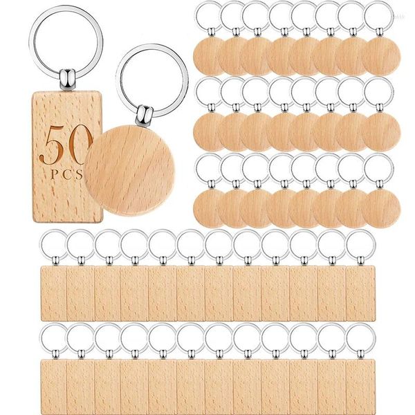 Schlüsselanhänger 50 Stück Holz-Schlüsselanhänger unvollendeter Schlüsselanhänger für DIY-Geschenk-Bastel-Anhänger, Taschendekoration, PET-Tags
