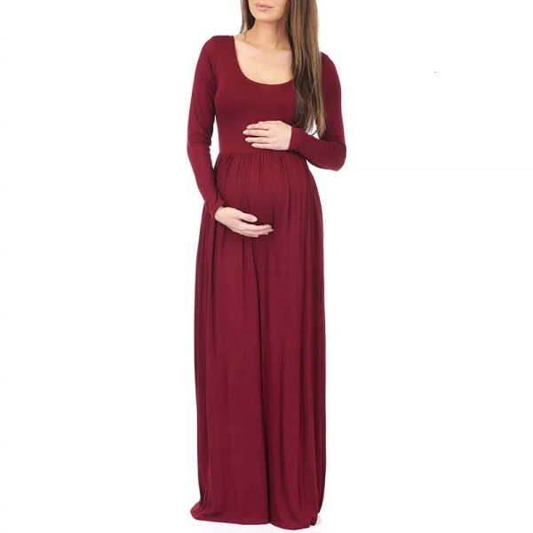 Kleider Mode Umstandskleider Für Fotoshooting Solide Vestido Maternidad Eine Schulter Foto Schwangere Frau Urlaub Langes Kleid Hot