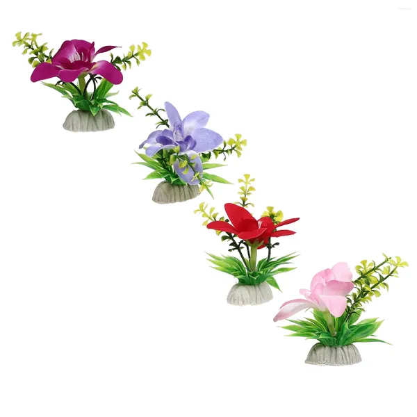 Fiori decorativi 4 pezzi Decorazione sushi Fiore Ornamenti in plastica Piante acquatiche finte Piante grasse vive