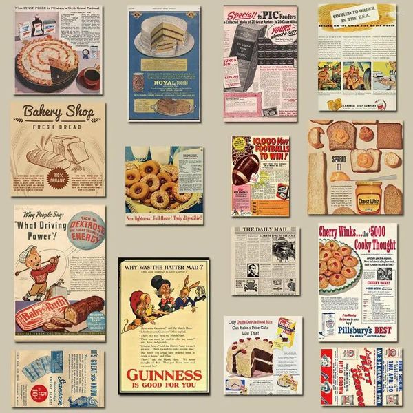 Ímãs de geladeira 15 pcs retro comida adesivos de parede cartazes vintage para arte bar porta papel de parede geladeira sala decoração de casa decalques à prova d'água