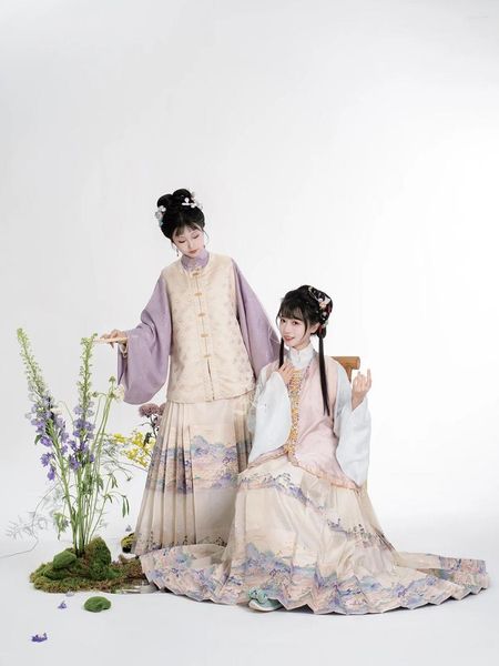 Sahne Giyim Ruo Lan Xi Orijinal Qianli Nehri Peyzaj Teması At Yüz Etek İlkbahar ve Yaz Ürününde Günlük İşe Gidiyor