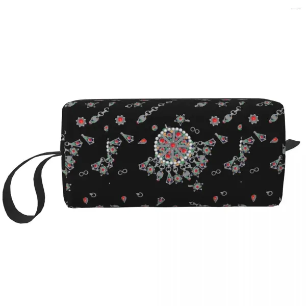 Sacos cosméticos Kabyle Jóias Saco de higiene para mulheres Amazigh África Estilo étnico Organizador de maquiagem Lady Beauty Storage Dopp Kit Box