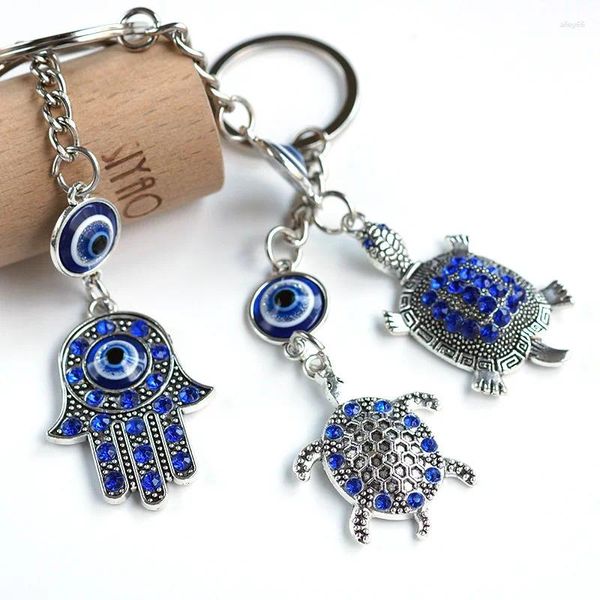 Chaveiros Turco Azul Evil Eye Chaveiro Pingente de Carro com Grânulos Trevo de Quatro Folhas Boa Sorte Casa Chaveiro Amuleto