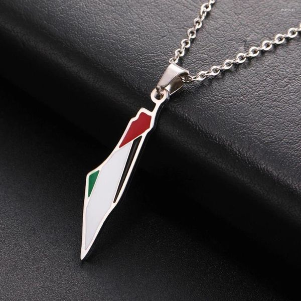 Anhänger Halsketten Meine Form Palästina Karte Flagge Halskette Für Frauen Männer Edelstahl Geographie Choker Kette Schmuck Großhandel