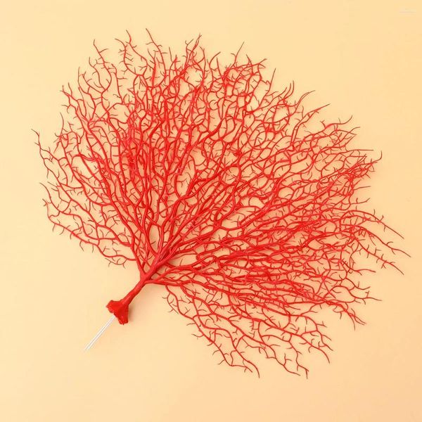 Flores decorativas 1pc plástico coral ramo decoração artificial paisagem adereços para casamento aquário casa (vermelho)