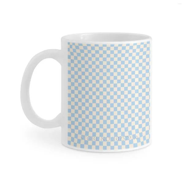 Tazze Check Ii-Baby Blue Tazza bianca Stampa tè al latte Tazza da caffè da 11 Oz Motivo a scacchiera Quadrati quadrati