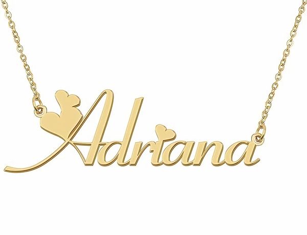 Adriana Namenshalsketten-Anhänger für Frauen und Mädchen, Geburtstagsgeschenk, individuelles Namensschild, Kinder, beste Freunde, Schmuck, 18 Karat vergoldeter Edelstahl