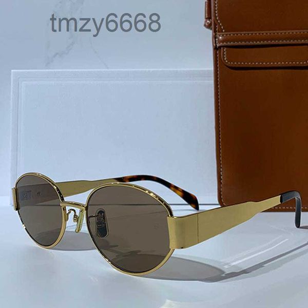 Celins Damen Arc De Triomphe Sonnenbrille mit ovalem Rahmen Cl4s235u Hardware Grüne Linse Goldbein Bügel Signature Braune Brillentasche HTRJ