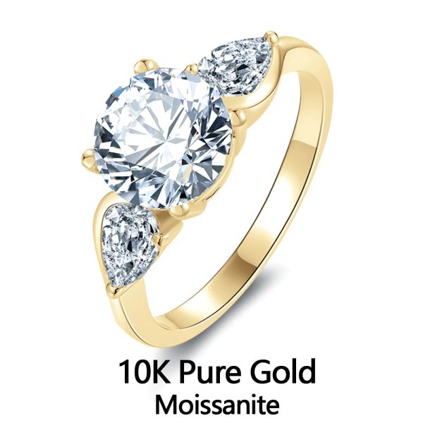 Ringe Lnngy Exquisite 7,5 mm 1,5 CT Moissanit-Ringe, zertifizierter 10-karätiger reiner Gold-Drei-Stein-Verlobungsring für Frauen, Labordiamant-Schmuck