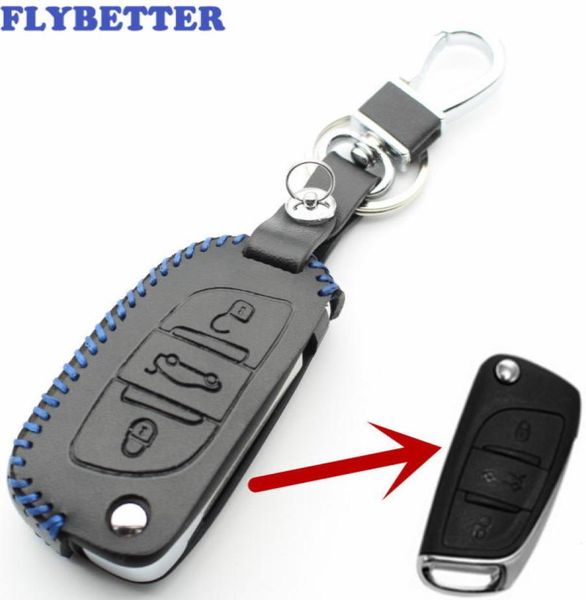 FLYBETTER Echtes Leder 3 Taste Flip Remote Key Fall Abdeckung Für Citroen DS4SDS5DS6C4C5 Für Peugeot 3014083008607 L12264529403