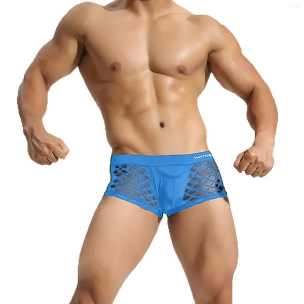 Cuecas sexy boxers homens respirável sólido laço íntimo roupa interior transparente carta impressão esportes cintura baixa fitness lingerie masculina