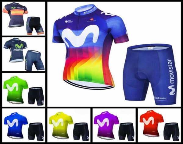 Movistar equipe de ciclismo manga curta camisa verão mountain bike kit respirável quickdry men corrida camisas shorts conjuntos h051201941352426737