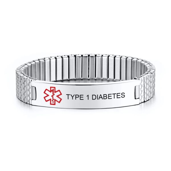 Armbänder Personalisiertes medizinisches Alarmarmband aus Edelstahl mit Gravur DIABETES Notfallrettungsarmband