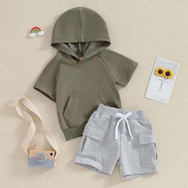 Kleidungssets Baby Jungen Kleidung 6 12 18 24 Monate mit Kapuze Kurzarm Tops und Taschen elastische Taille Shorts Kleinkind Sommer Outfits