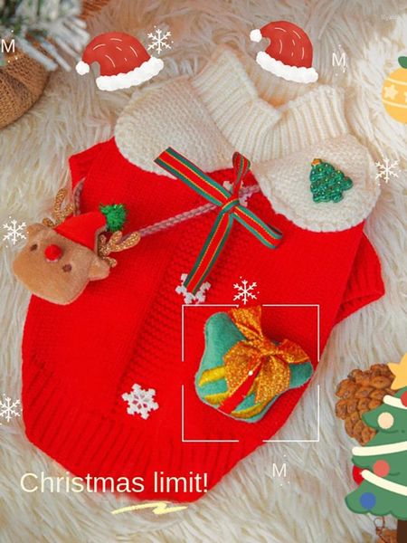 Abbigliamento per cani Autunno e inverno Fiocco di neve Alce Cartella Maglione natalizio Piccoli vestiti per animali a due zampe