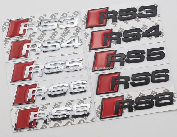 Atacado decalque adesivo carro auto metal 3d emblemas de carro cromo emblemas adesivos para carros preto prata rs3 rs4 rs5 rs6 rs7 s8 para carro-styling7904857