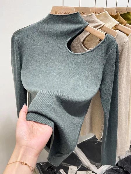 Camisetas femininas estilo de roupas femininas 2024 outono / inverno underlay básico sexy top roupas femininas