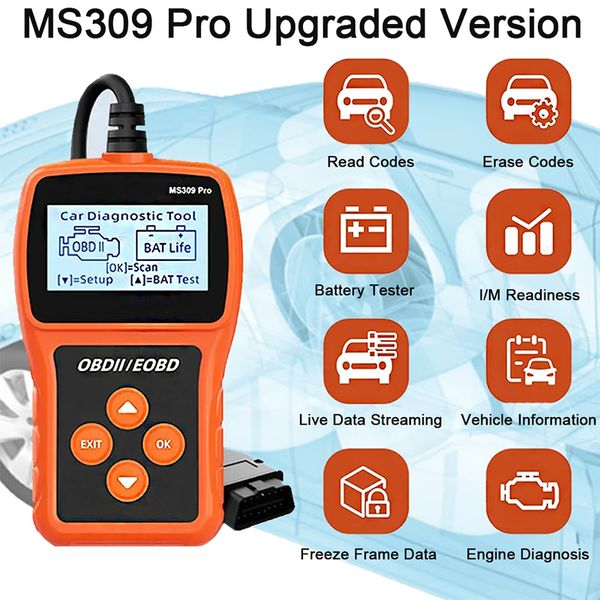 Ferramenta ms309pro can bus sistemas de diagnóstico de carro ms309 pro detector de falhas de cartão de leitura leitor de código obdii scanner obd