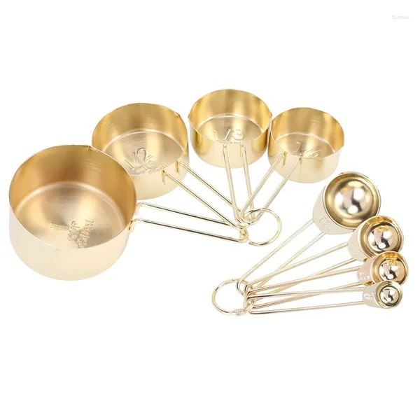 Strumenti di misurazione Cucchiai tazze d'oro Set Acciaio inossidabile 8 PEZZI Utensili da cucina per ingredienti secchi e liquidi