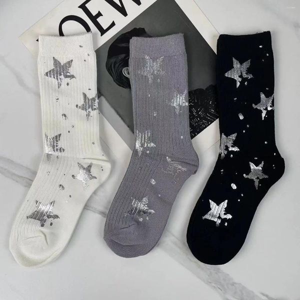 Frauen Socken 2024 Winter Spray Malerei Stern Lange Casual Fashiong Socke Hohe Qualität Baumwolle Kawaii Größe 35-40