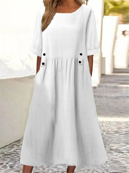 Kleider 2023 Sommer Baumwolle Leinen frauen Kleid Weiß Oneck Kurzarm Lose Beiläufige Kleider Weibliche Neue Mode Elegante Damen Kleidung