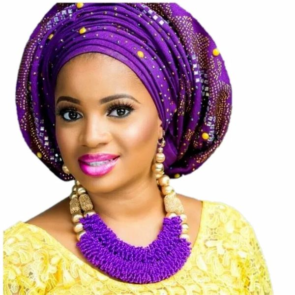 4UJewelry Conjunto de joias de cristal roxo com contas africanas ousadas para casamentos nigerianos da moda
