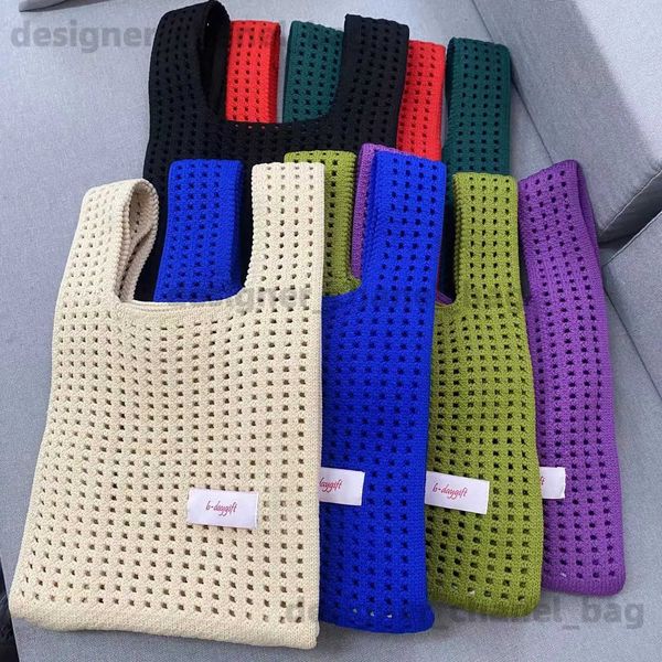 Totes Handmade Hollow Out Bucket Bag Macaron Color Cotton Rope Woven Fishnet Bag Handgestrickte Bag WomenS Casual Totes T240220