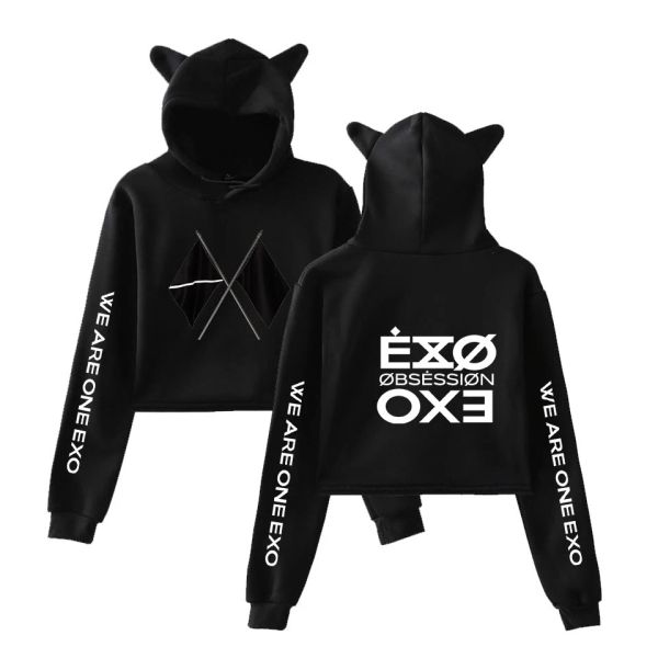 Толстовки KPOP EXO Sixth Album OBSESSION XEXO с принтом, модный топ с кошачьими ушками, женские толстовки, толстовка, сексуальная одежда