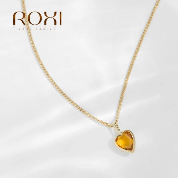 Ожерелья ROXI, подвеска с блестящим сердечком и кристаллом, ожерелье для женщин, стерлинговое серебро 925 пробы, роскошная цепочка на ключицы, элегантное колье, вечерние ювелирные изделия