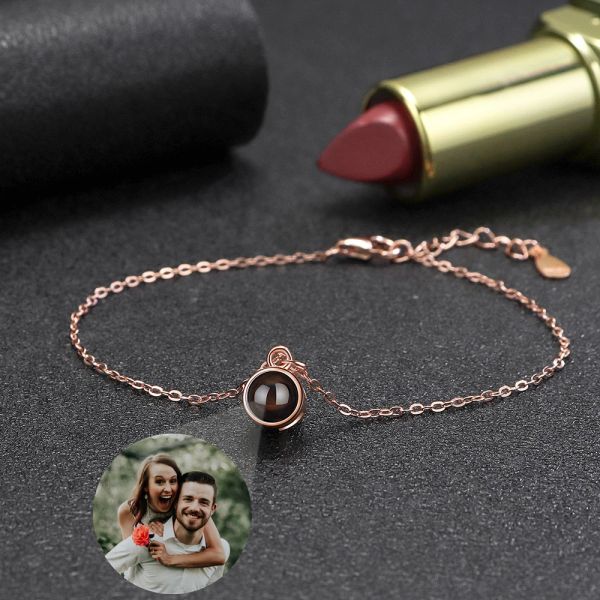 Pulseiras ETHSIHINE 925 Prata Pulseira de Projeção de Foto Personalizada Pulseira de Foto Personalizada para Mulheres Jóias Personalizadas Presente de Dia das Mães